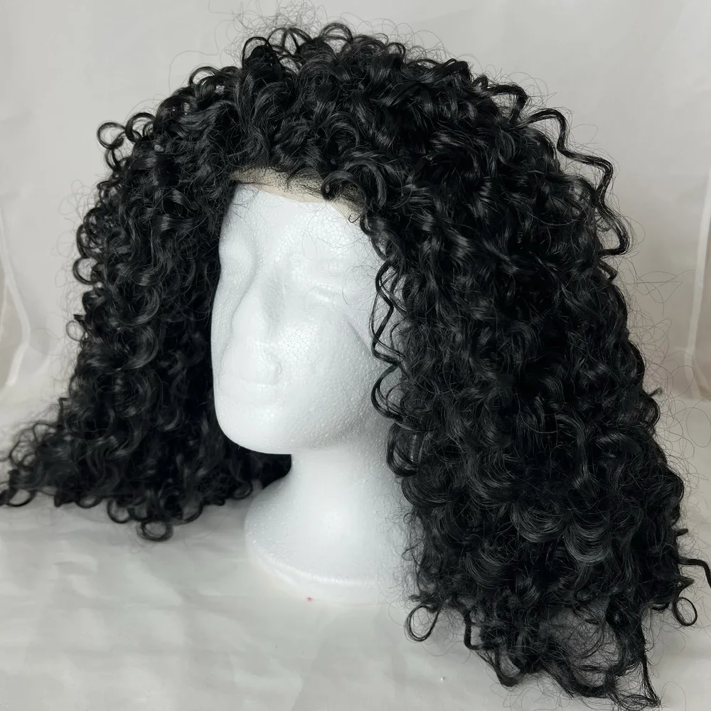 New Curly Black Lace Front Wig Shoulder Length Tight Ringlets Synthetic